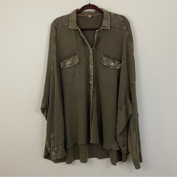 FP One Scout Slouchy Waffle Button Up Shirt Jacket - Shacket Size Medium - Picture 3 of 10